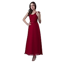 Women's One Shoulder Ankle Length Chiffon Burgundy Maxi Dress with Ribbons