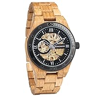 2win Men's Watches Luxury Mechanical Wooden Case Skeleton Automatic Movement Self-Winding Lightweight Real Natural Wood Band Wristwatch