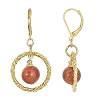 1928 Jewelry Round Genuine Semi Precious Gemstone Stone Hoop Earrings