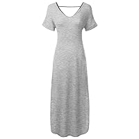 Women's Short Sleeve Loose Split Long Maxi Dress with Pockets (XS-XXL)