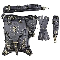 steel master Gothic Shoulder Waist Bags Punk PU Leather Fanny Pack for Men Women Victorian Crossbody Bags