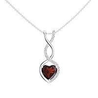 ANAKHA Natural Garnet Infinity Heart Shaped Pendant with Diamond for Women in Sterling Silver / 14K Solid Gold