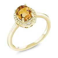 Gem Stone King 18K Yellow Gold Plated Silver Yellow Citrine and White Diamond Engagement Ring For Women (1.31 Cttw, Gemstone November Birthstone, Oval 8X6MM, Available In Size 5, 6, 7, 8, 9)