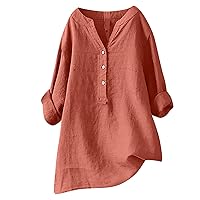 Ceboyel Womens Linen Tops 3/4 Sleeve Summer Blouse Solid Button Down Henley Shirts Tunic Boho Causal Ladies Outfits 2023