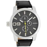 Oozoo XL Watch with Leather Strap Special Item Outlet, C6103 - Black/Black