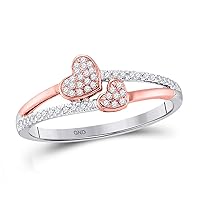 The Diamond Deal 10kt White Gold Womens Round Diamond Rose-tone Double Heart Ring 1/6 Cttw