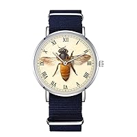 Classic Bee Design Nylon Watch for Men and Women, Nature Theme Wristwatch, Honey Lover Gift