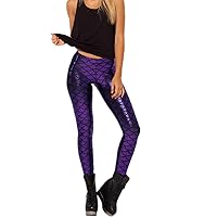 Migaoeco Women's Digital Print Mermaid Fish Scale Skinny Stretch Leggings Pants Sparkle Booty Festival Costumes Cosplay Stage Club Party Wear