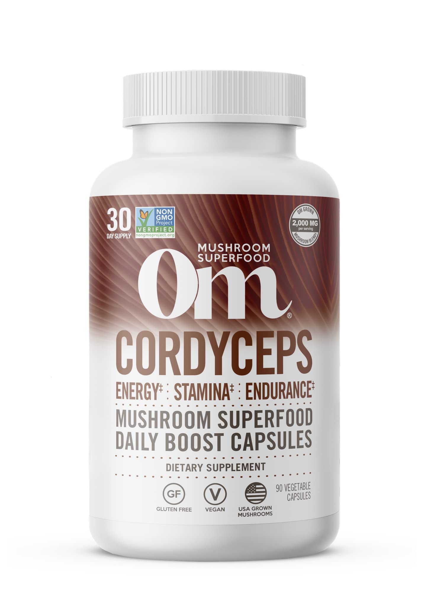 Om Mushroom Superfood Cordyceps Mushroom Capsules Superfood Supplement, 90 Count, 30 Days, Energy, Power, Stamina and Endurance Support, Superfood Supplement for Sports Performance