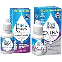 TheraTears Dry Eye Therapy Eye Drops for Dry Eyes, 1.0 Fl Oz & Extra Dry Eye Therapy Lubricating Eye Drops for Dry Eyes, 0.5 fl oz Bottle, 2 Count(Pack of 1)