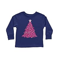 Threadrock Girls Hot Pink Leopard Print Christmas Tree Toddler Long Sleeve T-Shirt