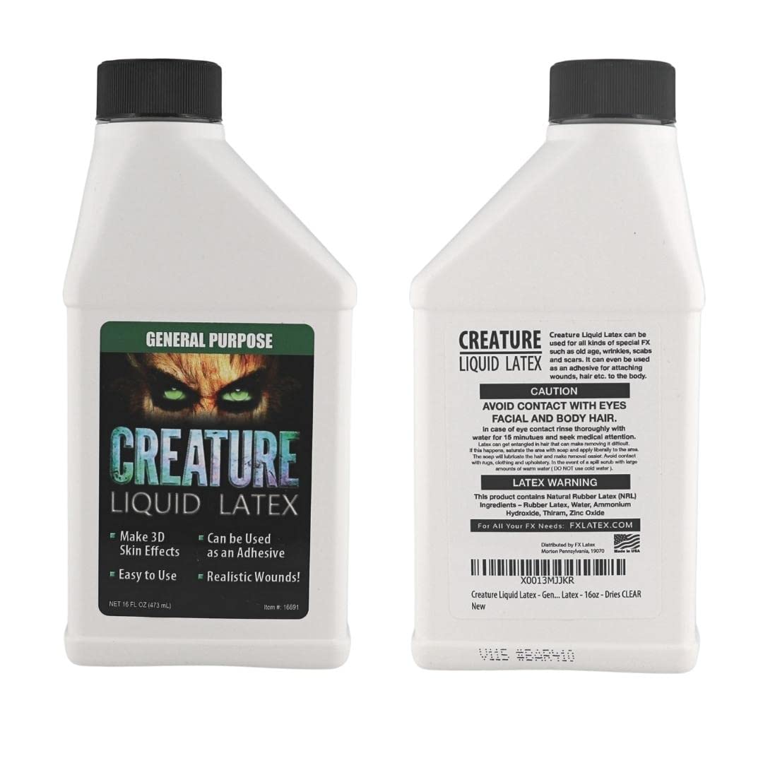 16oz - CLEAR - Creature Liquid Latex, General Purpose Professional Special Effects Liquid Latex