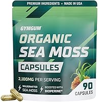 Organic Sea Moss Capsules | Ultimate 2100mg Irish Sea Moss Capsules | Mega Blend with Bladderwrack, Burdock Root & BioPerine | Detox, Cleanse & Energize with Seamoss Pills (90 Count)