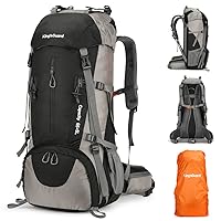 70L Hiking Backpack Large Lightweight Waterproof Camping Backpack Travel Backpacking Backpack Daypack with Rain Cover -Frameless (Black)