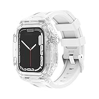 New 44mm 45mm 41mm 40mm Luxury Transparent Case Fluororubber Strap For Apple Watch Series 8/7 iWatch SE 6 5 4 Sports Rubber Band Mod Kit (Color : White, Size : 41mm)