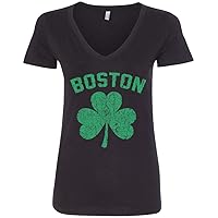 Threadrock Women's Green Boston Shamrock V-Neck T-Shirt
