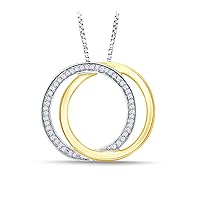 Sterling Silver and 10K Gold 0.10 cttw Round White Diamond Interlocking Circle Pendant Necklace for Women (Color I-J, Clarity I2-I3) 18