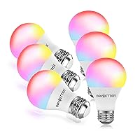 DAYBETTER Smart Light Bulbs, RGBCW Wi-Fi Color Changing Led Bulbs Compatible with Alexa & Google Home Assistant, A19 E26 9W 800LM Multicolor Led Light Bulb, No Hub Required, Light Bulbs 6 Pack