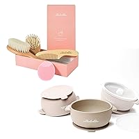 4 Piece Wooden Baby Hair Brush and Comb Set Silicone Baby Bowls with Lids | Toddler Food Storage Bowls Set