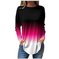 Women Print Crew Neck Tunic Shirt 2024 Spring Casual Loose Top Cozy Stretchy Breathable Basic Long Sleeve T-Shirt deep red Medium