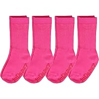 4 Pack of Mid-Calf Ribbed Socks with Anti-Slip Grips for School Uniform, Soccer, Sports, AFO