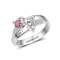 10K/14K/18K Gold 1/12 Cttw Natural Diamond Personalized Birthstone Mothers Ring with 2 Birthstone Engraved 2 Names Promise Rings for Women