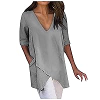 Short Sleeve Tops, Women's Fashion Half Sleeve Round Neck Solid Colour Loose Oversiezd Shirt Top