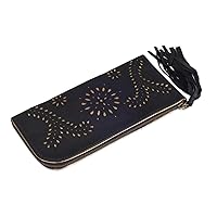NOVICA Handmade Leather Wallet Clutch Black Gold Combo in Bali Indonesia Bohemian 'Prambanan Fireworks in Black'
