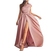 Womens Prom Dress 2024 Sexy One Shoulder Long Maxi Slit Satin Wedding Dresses Elegant Formal Gowns Evening Party Dress