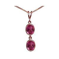 Beautiful Jewellery Company BJC® Solid 9ct Rose Gold Natural Pink Topaz Double Drop Oval Gemstone Pendant 3.00ct & 9ct Rose Gold Curb Necklace Chain
