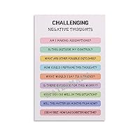 Challenging Negative Thoughts Poster Counselor CBT DBT Therapy Tools Counseling Anxiety Relief Psychology Affirmation (1) Canvas Painting Wall Art Poster for Bedroom Living Room Decor 12x18inch(30x45c