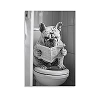 Mifo Bulldog in The Toilet Reading Newspaper Funny Black And White Style Creative Art Poster For High School Classroom Wall Art Canvas Oil Painting Printing. Unframe-style, 20x30inch(50x75cm)