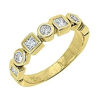14k Yellow Gold .68 Carats Round & Princess Diamond Ring Wedding Band