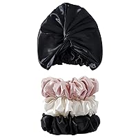 ZIMASILK 22 Momme Mulberry Silk Sleeping Cap & 22 Momme Silk Scrunchies(3 Pack),100% Pure Mulberry Silk for Hair and Skin