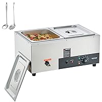 VEVOR 2-Pan Commercial Food Warmer, 2 x 12QT Electric Steam Table, 1500W Professional Countertop Stainless Steel Buffet Bain Marie with 86-185°F Temp Control for Catering and Restaurants, Silver