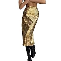 Maxi Skirt for Women Long Skirt 2024 Women's Half Length Skirt with Pleated High Waist and Split Back