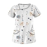 Womens Body Suits Tops,Women's Casual Printed Short Sleeve Workwear with Double Pocket Top Basic Shirts