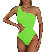 One Shoulder Swimsuits for Women 2024 High Waisted Bathing Suits for Women One Piece Big Girls Swimsuits Ruffle