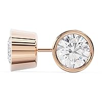 Brilliant Round Cut Solitaire Diamond Stud Earrings | Bezel Setting | 14k Rose Gold | 2.00 Carats