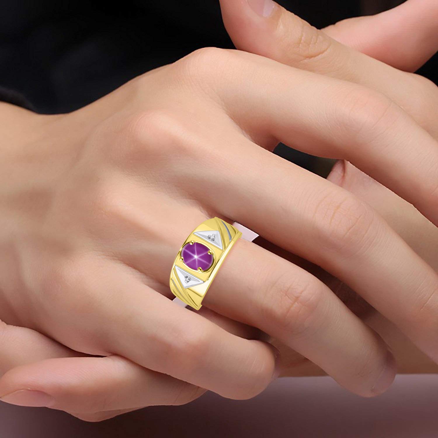 Rylos Mens Rings 14K Yellow Gold Rings Classic Designer Style 8X6MM Oval Gemstone & Genuine Sparkling Diamond Ring Color Stone Birthstone Rings For Men, Men's Rings, Gold Rings Sizes 8,9,10,11,12,13