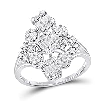 The Diamond Deal 14kt White Gold Womens Baguette Diamond Scattered Cluster Ring 3/4 Cttw