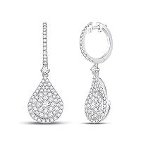 The Diamond Deal 14kt White Gold Womens Round Diamond Cluster Teardrop Earrings 1-1/2 Cttw