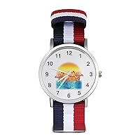 Flamingo Sunset Wrist Watch Adjustable Nylon Band Outdoor Sport Work Wristwatch Easy to Read Time