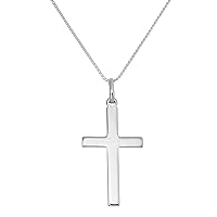 jewellerybox Large Plain Sterling Silver Cross Pendant on Chain 16-22 Inches