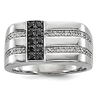 925 Sterling Silver Polished Prong set Closed back Rhodium Plated Black and White Diamond Mens Ring Measures 11mm Wide Jewelry for Men - Ring Size Options: 10 11 9