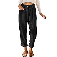 Womens Corduroy Pants Casual High Waisted Straight Leg Vintage Trousers for Women with Pockets
