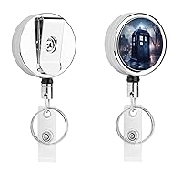 Doctor Dr Who Police Box Retractable Metal Badge Holder Reel with Belt Clip Cute ID Name Card Keychain