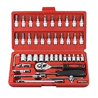 46-Piece 1/4-Inch Socket Set with Quick-Release Ratchet, Screwdriver Kit, Extension for Manual Use on Automobiles&Trucks with Storage Case