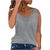 Women's Sexy V Neck Lace Cami Tank Tops, Camisole for Women 2024 Summer Floral Lace Applique Sleeveless Blouse Shirts