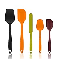 OVENTE Set of 5 Multi Color Silicone Spatula, Food Grade Rubber Spatulas Heat Resistant w/ Stainless Steel Core & Seamless Design, Non-Stick Rubber Spatula for Mixing, Baking & Cooking